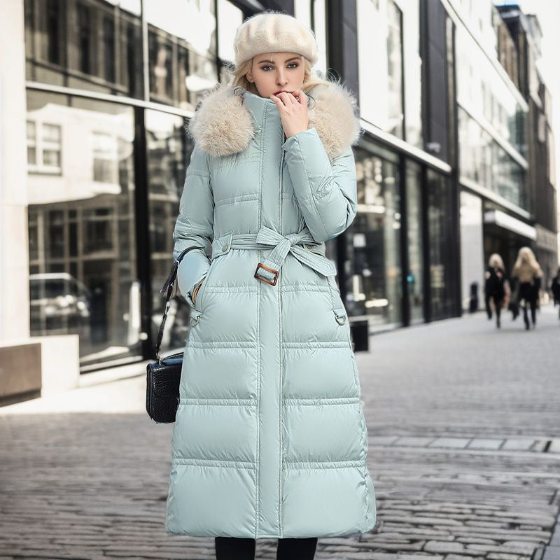 Winter Slim Jacket with Fur Hood & Belt – Women's Coat