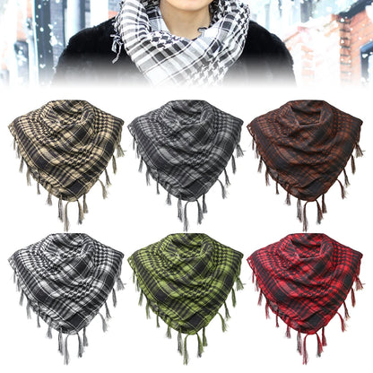 Premium Plaid Winter Scarf & Hijab - 100x100cm Tactical Shemagh with Tassels for Men and Women