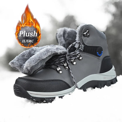 Snow Boots Men's Waterproof Leather Sneakers Ankle Boots Super Warm Male Outdoors Non-slip Snow Botines Hiking Boots Winter