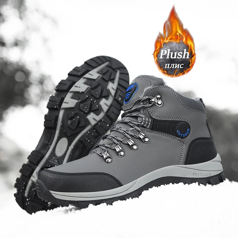 Snow Boots Men's Waterproof Leather Sneakers Ankle Boots Super Warm Male Outdoors Non-slip Snow Botines Hiking Boots Winter