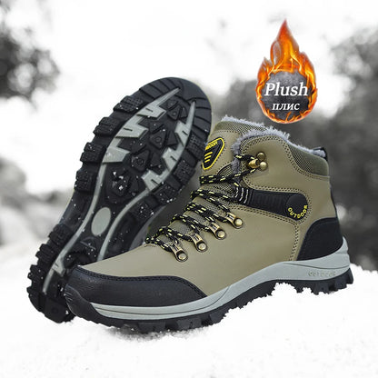 Snow Boots Men's Waterproof Leather Sneakers Ankle Boots Super Warm Male Outdoors Non-slip Snow Botines Hiking Boots Winter