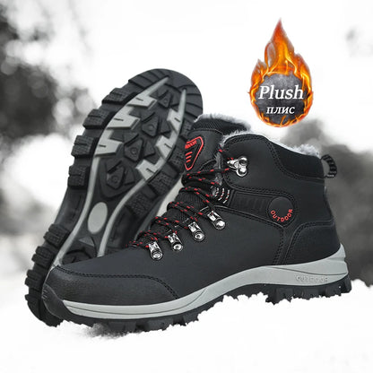 Snow Boots Men's Waterproof Leather Sneakers Ankle Boots Super Warm Male Outdoors Non-slip Snow Botines Hiking Boots Winter