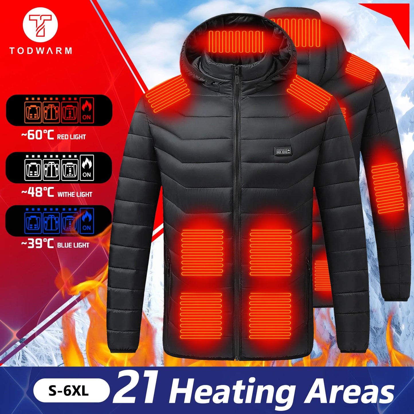 Heated Jacket 21 Areas Winter Men's Women's Motorcycle Jacket USB Electric Heating Jacket Heated Vest ski  Thermal Clothing Coat