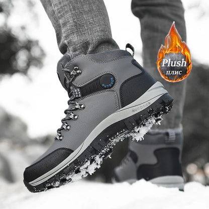 Snow Boots Men's Waterproof Leather Sneakers Ankle Boots Super Warm Male Outdoors Non-slip Snow Botines Hiking Boots Winter