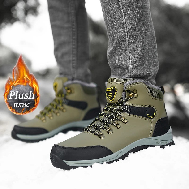 Snow Boots Men's Waterproof Leather Sneakers Ankle Boots Super Warm Male Outdoors Non-slip Snow Botines Hiking Boots Winter