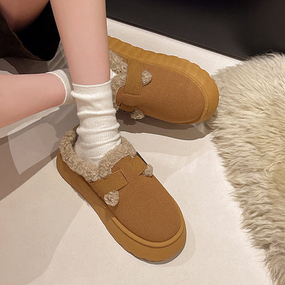 Luxury Winter Women's Plush Shoes - Retro Bean Flat Sole Slippers