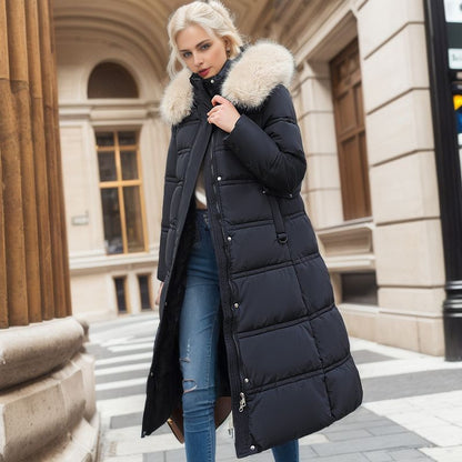 Winter Slim Jacket with Fur Hood & Belt – Women's Coat