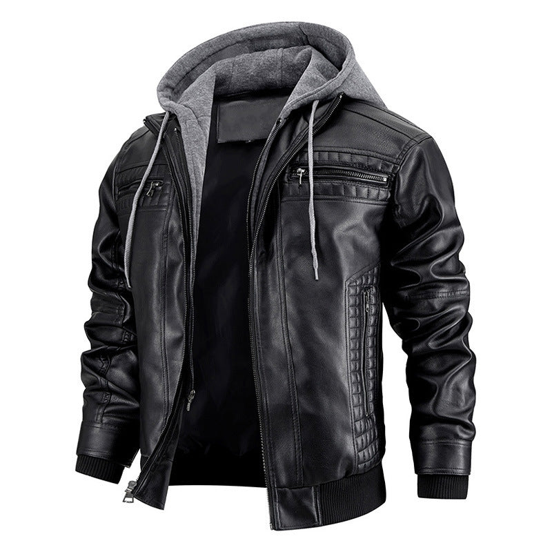 Hooded PU Leather Jacket