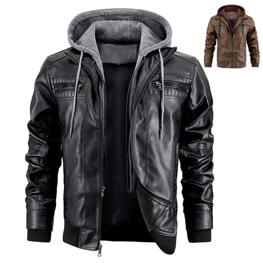 Hooded PU Leather Jacket